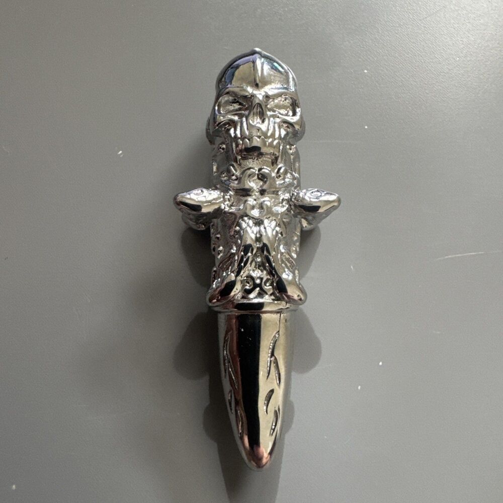 Silver Tone Skull Bullet Pendant 24 Inch Chain Stainless Steel Gothic Biker Punk